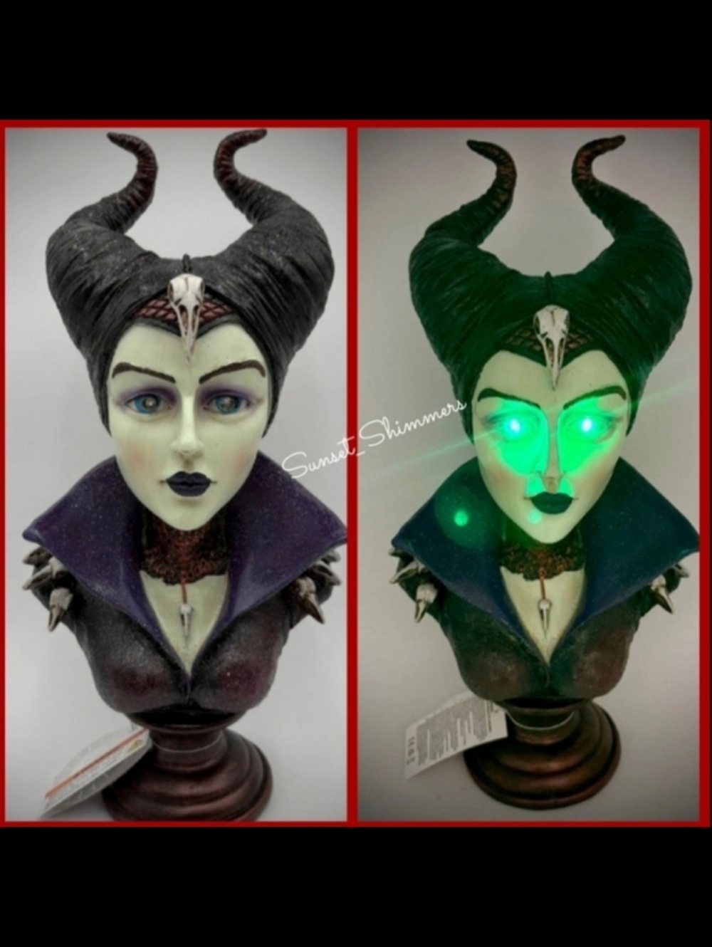 Light Up Disney Villain Maleficent Evil Queen Style Bust Halloween Statue Decor